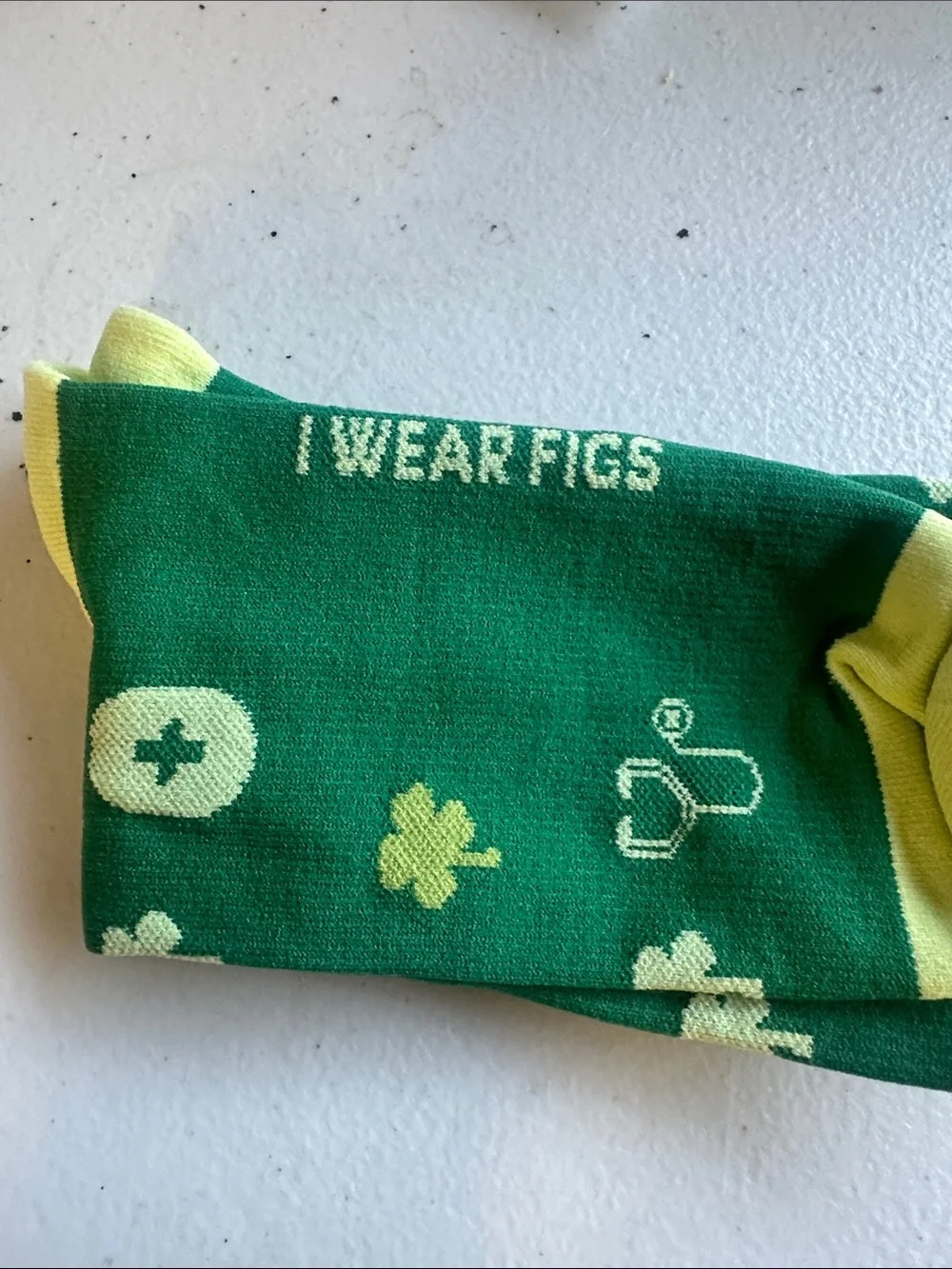 FIGS Green and Yellow Shamrock Socks with Stethoscope Motif R0183